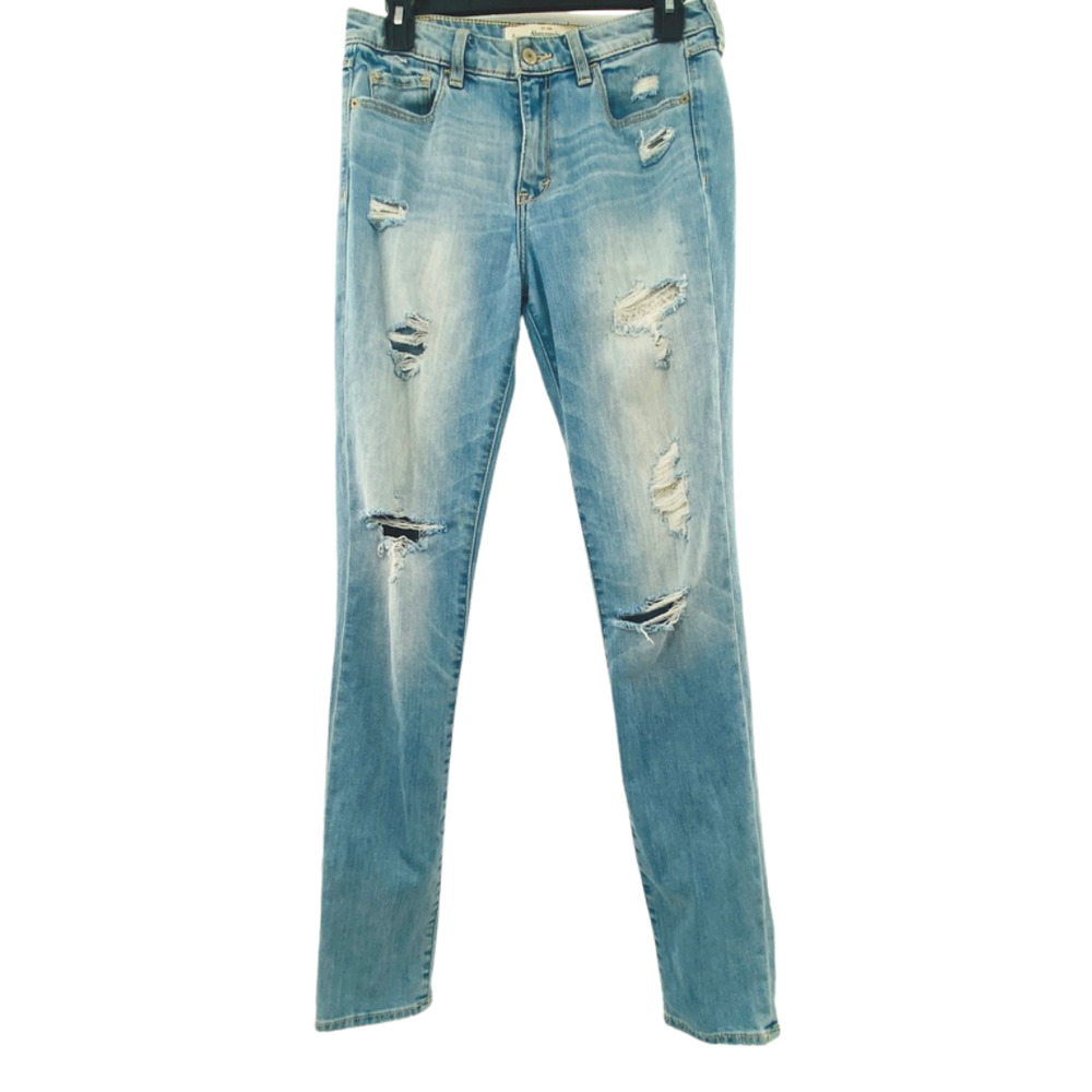Abercrombie & Fitch Distressed Patch Skinny Jean Rare Hidden Beading Panel Sz 27